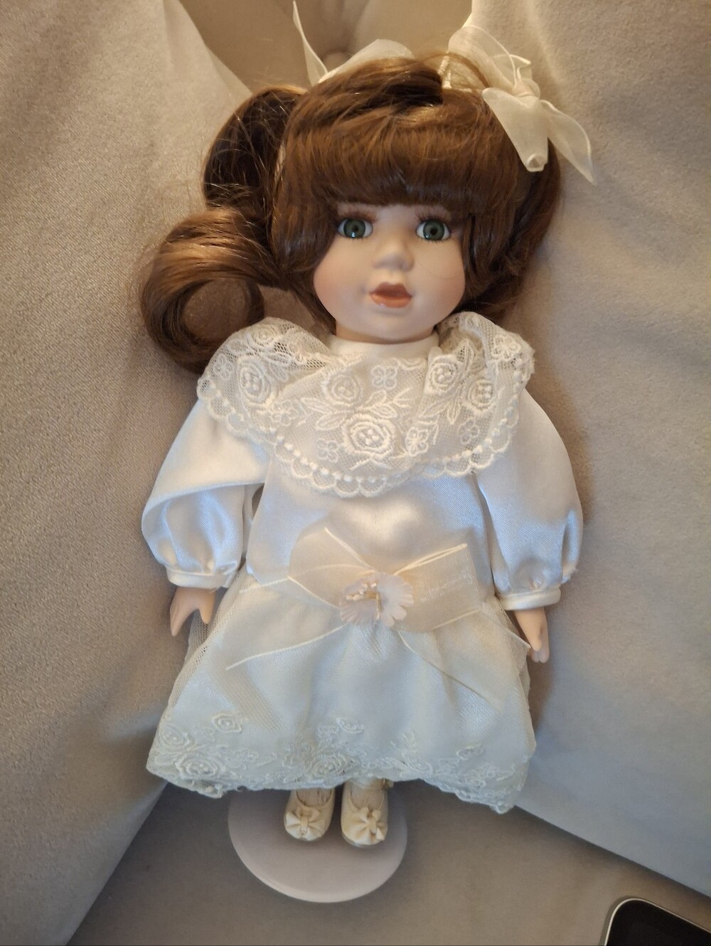 Porcelain Girl Doll in Cream Lace Dress - Classic Kids  11 inch Box Not Included